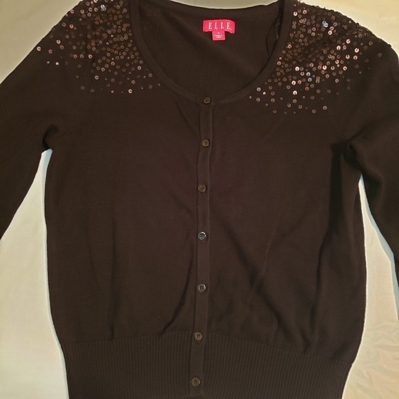ELLE Sequin Black Button Up Cardigan Size Small - Picture 3 of 8